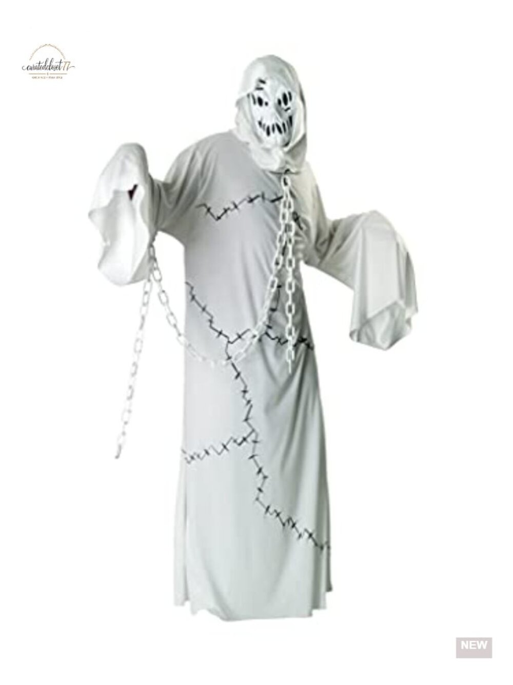 Cool Ghoul Costume Men's Mask Hooded Robe Chain Halloween Cosplay